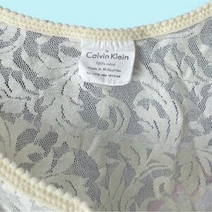 Calvin Klein dainty sheer white/cream vintage lace shirt & detailing